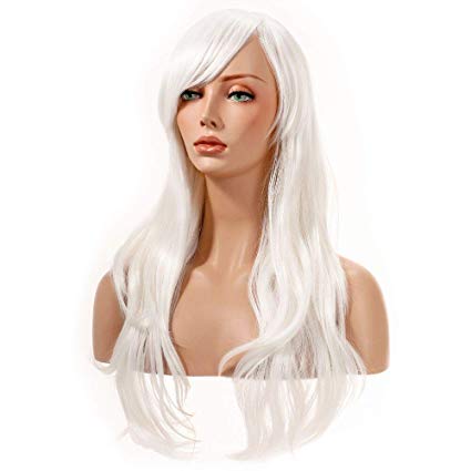 YOPO 28" Wigs White Long Big Wavy Hair Women Cosplay Party Costume Daily Wig(Snow White)