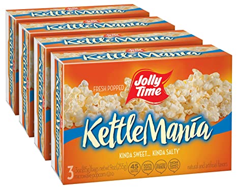 JOLLY TIME KettleMania Microwave Kettle Corn | Sweet & Salty Glazed Gourmet Popcorn (3-Count Box, Pack of 4)