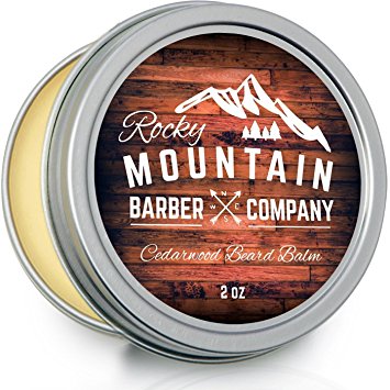 Beard Balm - Rocky Mountain Barber - 100% Natural - Premium Wax Blend with Cedarwood Scent, Nutrient Rich Bees Wax, Jojoba, Tea Tree, Coconut Oil