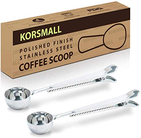 KORSREEL 2-in-1 Stainless Steel Coffee Scoop and Bag Clip Silver