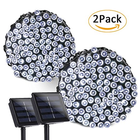 Qedertek 2 Pack Solar Christmas Lights, 72ft 200 LED Fairy Decorative String Lights with 8 Lighting Modes for Home, Lawn, Garden, Christmas, Wedding, Patio, Party and Holiday Decorations (Cool White)