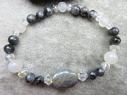 Genuine Labradorite, Moonstone, Selenite and Larvikite Healing Bracelet