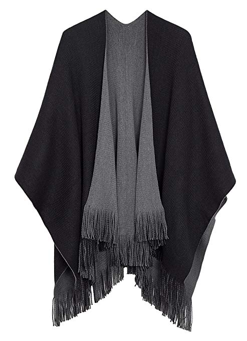 Urban CoCo Women's Winter Vintage Poncho Capes Tassel Blanket Shawl Wrap Cardigan Coat