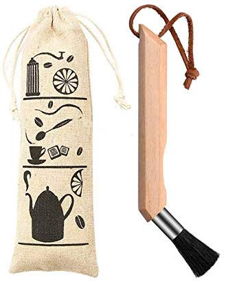 NVTED Coffee Grinder Cleaning Brush, Natural Wood & Bristles Coffee Powder Bean Grain Cleaner, Espresso Machine Brush Coffee Cleaning Tool with Storage Bag
