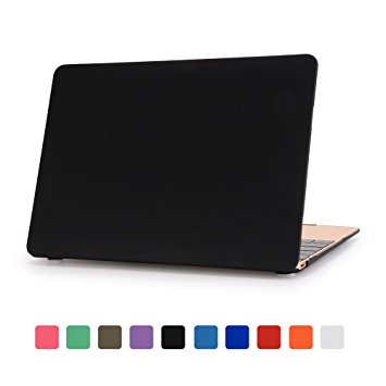 Dowswin Macbook Pro Case, 3 in 1 Soft-touch Hard Case (Model:A1534) & Silicone Keyboard Cover & Screen Protection Film for Macbook Pro 12 Inch with Retina Display 2015 edition - Black