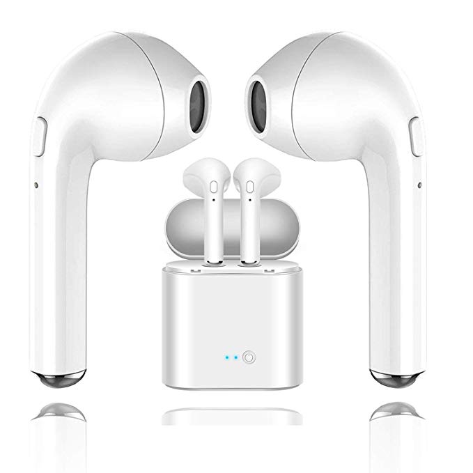 Luna Bluetooth Earbuds, Wireless Headphones Headsets Stereo In-Ear Earpieces Earphones With Charging Box Noise Canceling Mic for IOS Android Smart Phones - White