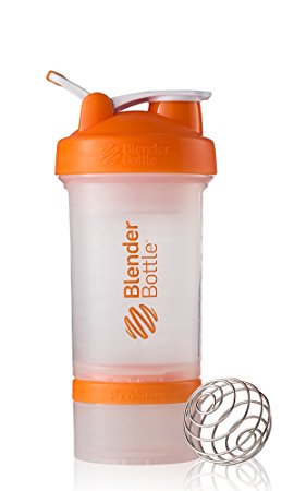 BlenderBottle ProStak System with 22-Ounce Bottle and Twist n' Lock Storage, Clear/Orange