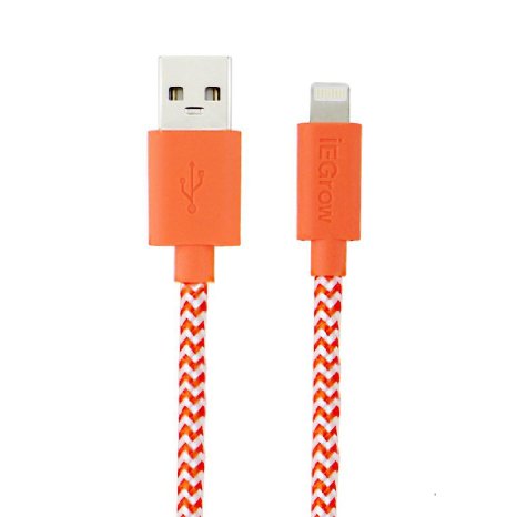 iEGrow Fabric Braided Lightning Cable with Ultra Compact Connector Head Cords Charging and Sync for iPhone 6  6s  iPad Air  iPad Mini  iPad Pro 66 Feet Orange