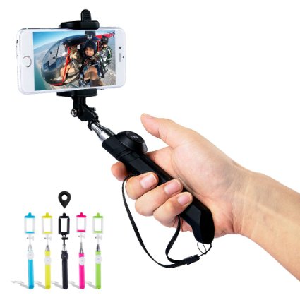 DBPOWER Colorful Extendable Selfie Stick Self-portrait Monopod with Removable Bluetooth Remote Shutter and Adjustable Phone holder for Smartphone (Black)