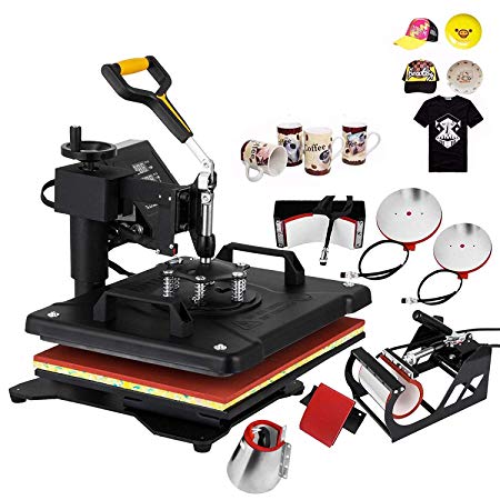 VEVOR Heat Presser 15 X 15" 6 in 1 Digital Multifunctional Sublimation T-Shirt Heat Press Machine 360 Degree Rotation Heat Press Machine for T Shirts Hat Mug (15x15INCH 6IN1 Yellow)