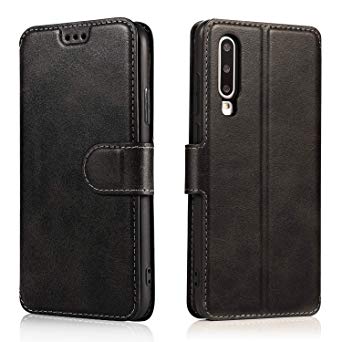 LeYi Case for Samsung Galaxy A70 Leather Flip case and HD Screen Protector, Premium Cover Wallet Shockproof Slim Soft Silicone Thin TPU Protective Bumper Phone Case for A70 - Black