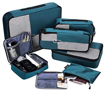 TripDock Various Packing Cubes 6 Set Lightweight Travel Luggage Organizers (2Blue(1Large 1Medium 1Small 1Slim 1Toiletry Bag 1 Electronic Bag))