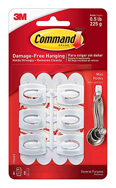 Command Mini Hooks G4DN, White, 12-Hooks