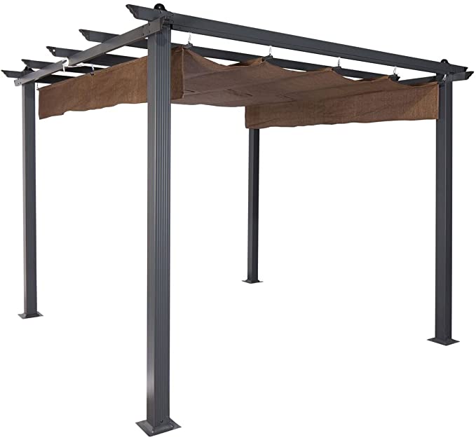 Coolaroo Aurora Pergola, Backyard or Patio Shade Pergola, Light Filtering 90% UV Block, (9'8" X 9'8"), Mocha