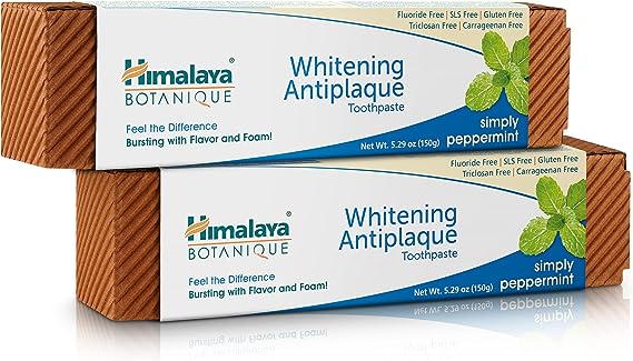 Himalaya Botanique Complete Care Whitening Toothpaste, Simply Peppermint, Fluoride Free for a Clean Mouth, Whiter Teeth and Fresh Breath, Vegan, 150 ml (5.29 oz), 2 Pack