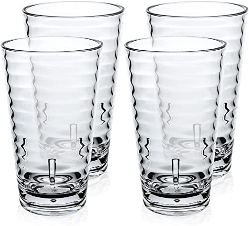 Plastic Tumblers Cups, [Unbreakable Acrylic] Plastic Water Tumbler Drinking Glasses, 13-Ounce Set of 4, Shatterproof, BPA Free, Dishwasher Safe, Reusable Cups for Water, Juice, Cocktail, Wine