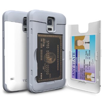 Galaxy S5 Case, TORU [CX PRO] - [CARD SLOT] [ID Holder] [KICKSTAND] Protective Hidden Wallet Case with Mirror for Samsung Galaxy S5 - White
