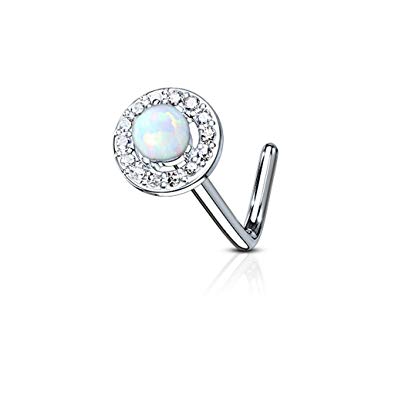 Fifth Cue 20G Dome Opal Center CZ Paved Circle 316L Surgical Steel L Bend Nose Stud Ring - Choose Color