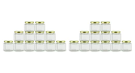 Cornucopia 4-Ounce Hexagon Jars (24-Pack); Clear Glass Bottles for Spices, Party Favors, Jams Etc