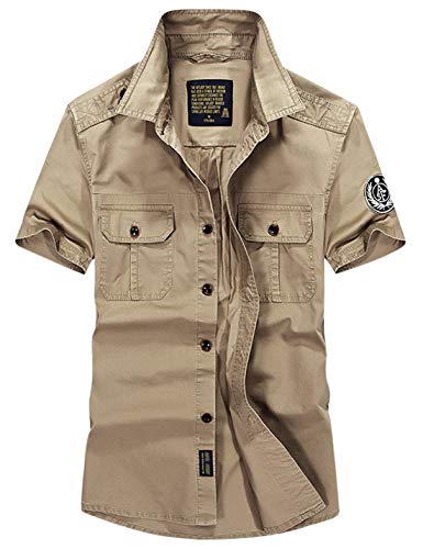 Gihuo Short Sleeve Button Down Cargo Shirts for Men