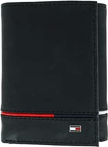 Tommy Hilfiger Men's Leather Leif RFID Trifold Wallet with Double ID, Black