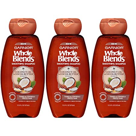 Garnier Hair Care Whole Blends Smoothing Shampoo with Coconut Oil & Cocoa Butter Extracts for Frizzy Hair, 3 Count