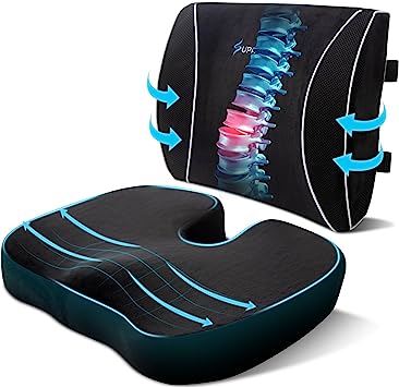 Seat Cushion for Office Chair, Gaming Chair Memory Foam Seat Cushion and Lumbar Support Pillow, 3D Breathable Mesh Lumbar Support for Wheelchair Home, Car Back Pillows