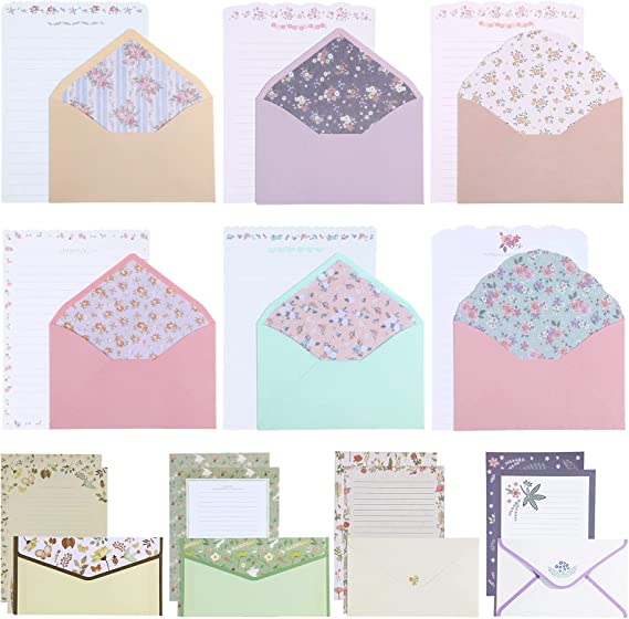 72 Pieces Stationery Paper and Envelopes Set Vintage Floral Letter Writing Paper Stationery Set Flower Design 48 Stationery Paper and 24 Envelopes for Writing Letters, Birthday Present, 10 Styles