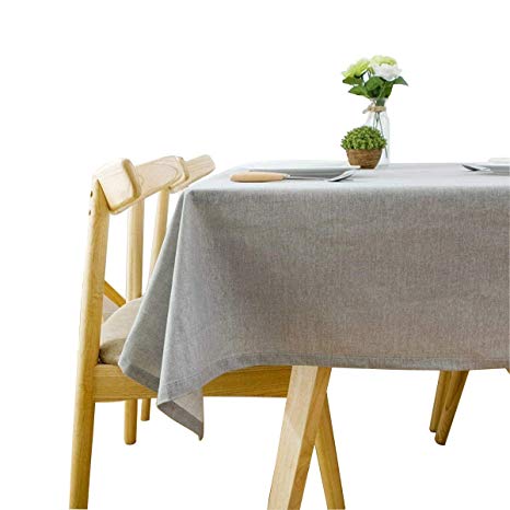Bringsine Solid Cotton Linen Tablecloth Stain Resistant/Spill-Proof/Waterproof Lace Table Cover for Kitchen Dinning Tabletop Decoration (Rectangle/Oblong, 53" x 87", Gray)