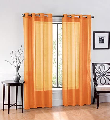 Ruthy's Textile 2 Piece Window Sheer Curtains Grommet Panels, Orange
