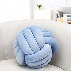 Knot Pillow Ball, Round Plush Throw Pillow, Soft Home Décor Ball Pillow, Handmade Kids Plush Toy Pillow Sofa Chair Decorative Ball (Cornflowerblue 108,8.6 inch)
