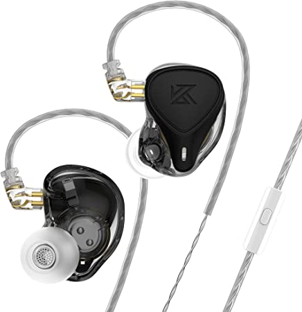 Linsoul KZ x Crinacle CRN (ZEX Pro) Electret Electrostatic DD BA Hybrid Driver HiFi in Ear Earphone with Zinc Alloy Faceplate, Detachable 2Pin Silver-Plated Cable (with Mic, Black)