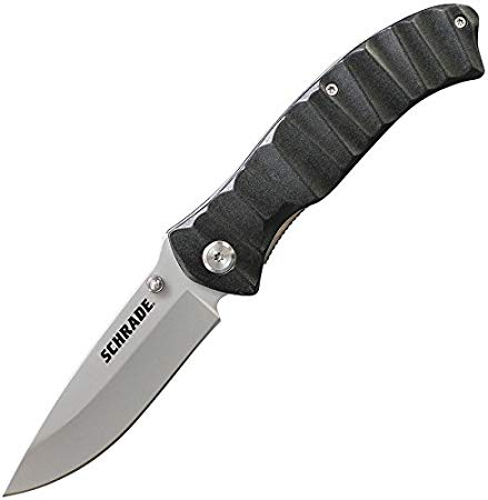 Schrade SCH221BKCP 8.4in High Carbon Stainless Steel Folding Knife with 3.5in Drop Point Blade and Aluminum Handle for Outdoor Survival, Camping and EDC