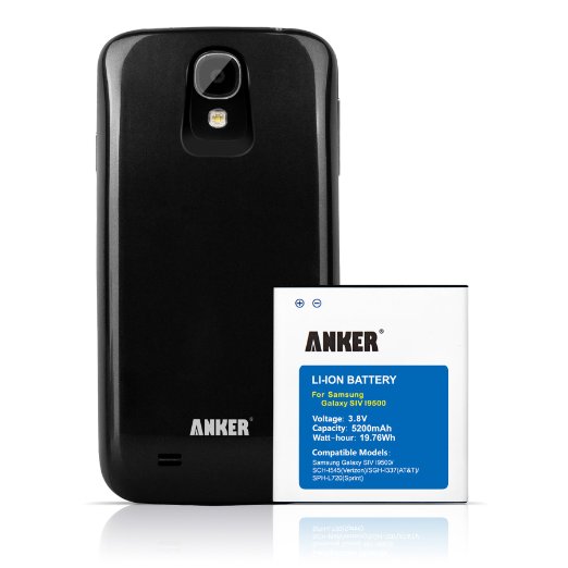 NFCGoogle Wallet Capable Anker 5200mAh Extended Battery for Samsung Galaxy S4 I9505 I337 ATampT M919 T-Mobile I545 Verizon L720 Sprint Not for Galaxy S4 Active with Black Back Cover 18-Month Warranty