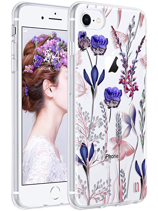 ULAK iPhone 8 Case Clear, Floral iPhone 7/6/6S Case, ULAK Slim Fit Protective & Anti-Scratch Resistant Hard Back Panel   TPU Bumper Cover for Apple iPhone 8,7,6 & 6S 4.7 inch-Romantic Lavender