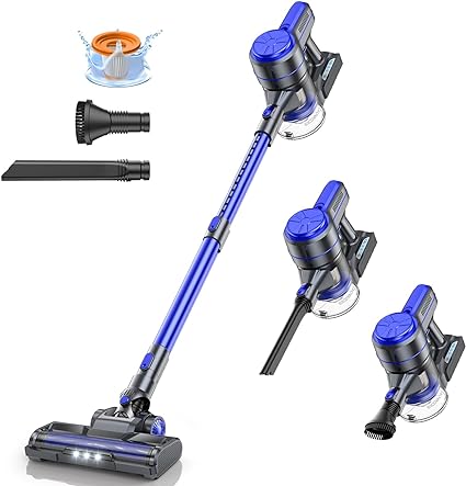 EICOBOT Cordless Vacuum Cleaner, 20Kpa Powerful Suction Vacuum with 30 Min Runtime Detachable Battery, 6 in 1 Lightweight Stick Vacuum Cleaner for Carpet and Hard Floor Vivid Blue