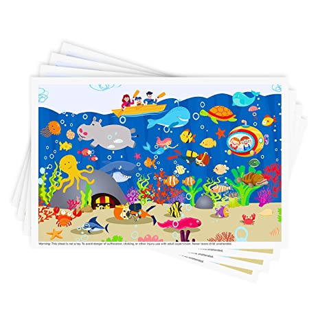 Disposable Stick-on Placemats 40 Pack for Baby & Kids, Restaurant Table Topper Mat 12" x 18" Sticky Place Mats, Toddler Baby Placemat, Seabed Scuba Theme