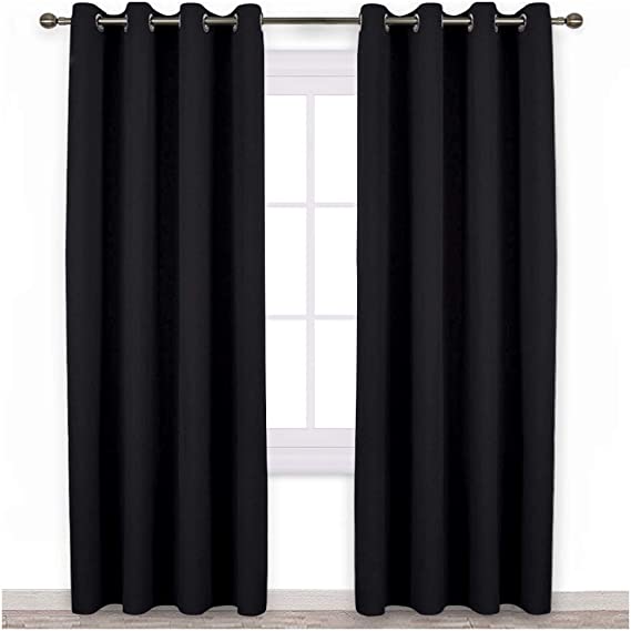 NICETOWN Blackout Thermal Insulated Curtains - Grommet Blackout Curtain Drapes for Blocking Out Light (52-in Wide x 95-in Long, Black, 2 Panels)