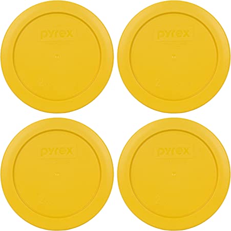 Pyrex 7200-PC 2 Cup Butter Yellow Round Plastic Food Storage Lids - 4 Pack