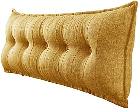 WOWMAX Rectangular Headboard Reading Body Pillow Bedside Oversized Throw Cushion Extra Large Backrest Lumbar Pillows Positioning Back Support Bolster for Bed Sofa Couch Linen Yellow Queen