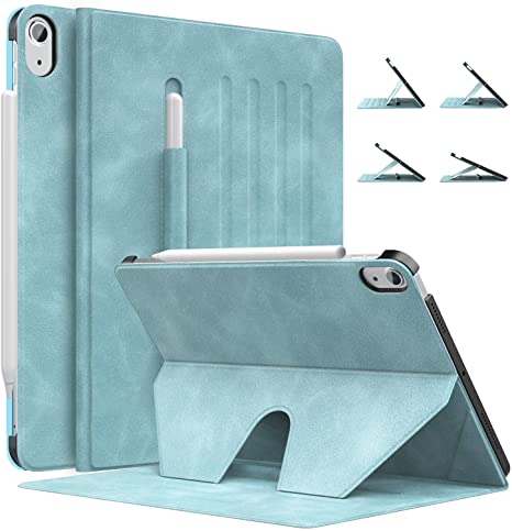 MoKo Case Fit New iPad Air 4th Generation 2020 - iPad 10.9 Case with Pencil Holder [Support Apple Pencil 2 Charging] Shockproof Protective Cover, Multi-Angle Magnetic Stand, Cloud Blue