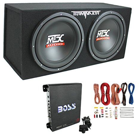 MTX TNE212D 12" 1200W Dual Loaded Car Subwoofers with Box Enclosure Package