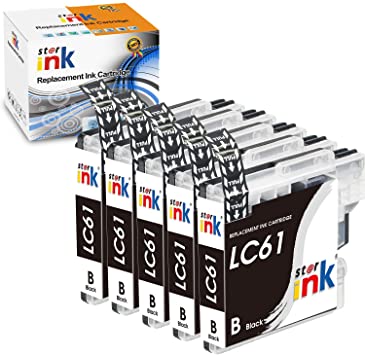 Starink Compatible Ink Cartridge Replacement for Brother LC61 LC-61 LC61BK Work with MFC-495CW MFC-490CW MFC-6490CW MFC-6490CW MFC-6890CDW(Black, 5 Pack)