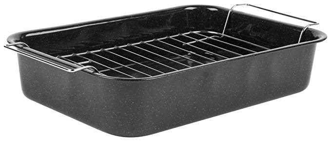 Russell Hobbs CW9161 Romano Vitreous Enamel Roaster and Rack, 34 cm, Black