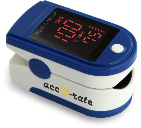 Acc U Rate® Pro Series CMS 500DL Fingertip Pulse Oximeter Blood Oxygen Saturation Monitor with silicon cover, batteries and lanyard (Blue)