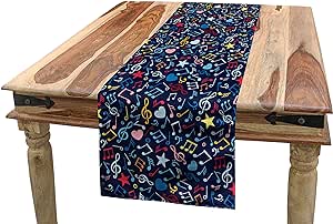 Ambesonne Music Table Runner, Hearts Notes Stars Melodic Inspiration Musical Lifestyle Rhythm in My Heart Design, Dining Room Kitchen Rectangular Runner, 14" X 90", Indigo Red