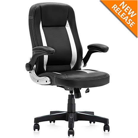 B2C2B Leather Executive Office Chair Computer Desk Chair Ergonomic Adjustable Racing Chair Task Swivel Chair Headrest and Lumbar Support Black