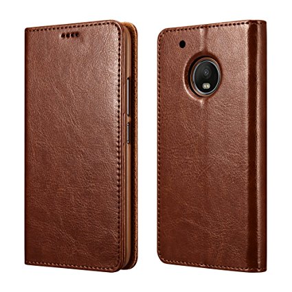 MOTO G5 Plus Case,XOOMZ Vegan Leather Wallet Case for MOTO G5 Plus Folio Flip Cover with Credit Card Slots (Brown)