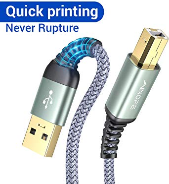Never Rupture USB Printer Cable, 6.6FT/2 Meter USB Printer Cord USB 2.0 Type A Male to B Male Scanner Cord High Speed for HP, Canon, Dell, Epson, Lexmark, Xerox, Samsung and More (Grey)