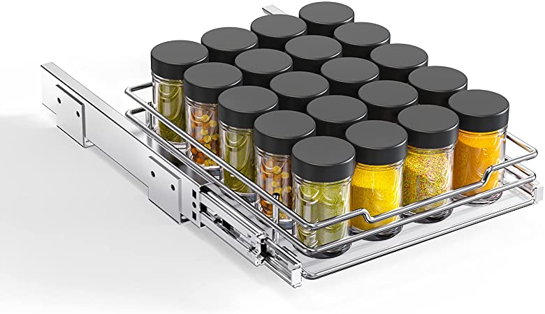 Pull Out Spice Rack Organizer for Cabinet - 9.5"Wx10.2"Dx2.8"H, AHNR Heavy Duty 8" Single Slide Out Spice Rack for Upper Kitchen Cabinets and Pantry Closet